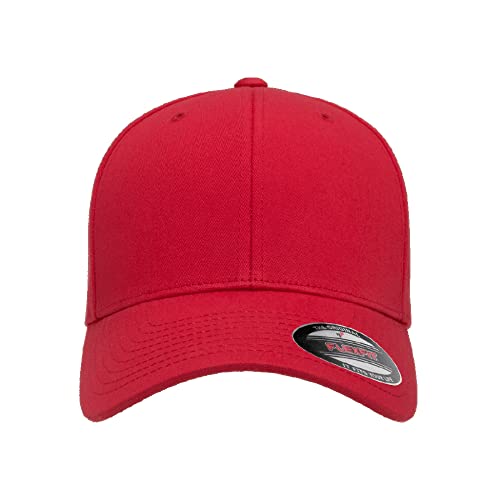 Flexfit 5001 Standard Cotton Twill 6-Panel Fitted Baseball Cap - color: Red, size: Small-Medium