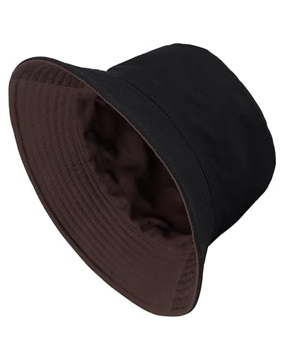 Gelante Reversible Bucket Hat for Men and Women - Cotton, Outdoor Sun Protection Bucket Hats. - color: Brown/Black