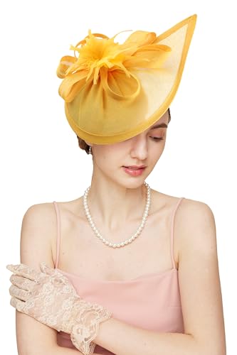Gionforsy Fascinator Hats for Women Flower Tea Party Hats Pillbox Hat - color: Yellow
