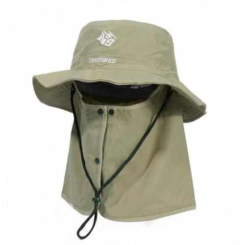 Bucket Hat for Men Women,Waterproof Sun Hat UV Protection with Detachable Face Neck Flap for Outdoors - color: Khaki