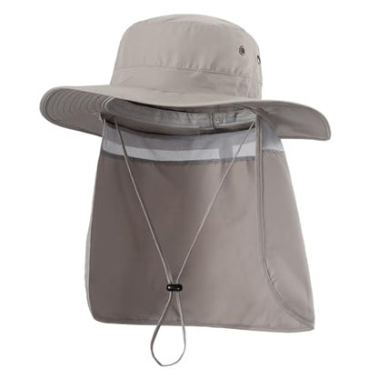 Home Prefer UPF50 Mens Sun Hat with Neck Flap Quick Dry UV Protection Cap Womens Wide Brim Fishing Hat Neck Flap Beach Garden - color: Ash Grey