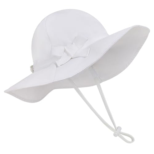 Durio UPF 50+ Baby Sun Hat - Wide Brim Beach Bucket Hats for Infant Girls 0-4T, Outdoor Summer Hat for Newborn to Toddler - color: C White, size: 0-3 Months