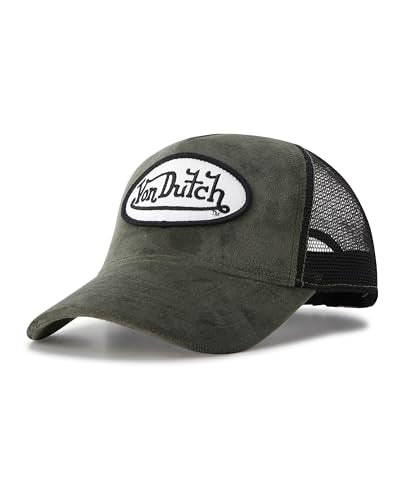 Von Dutch Unisex Velvet Trucker Hat, Curved Bill, Mesh Back, Snapback - color: Olive