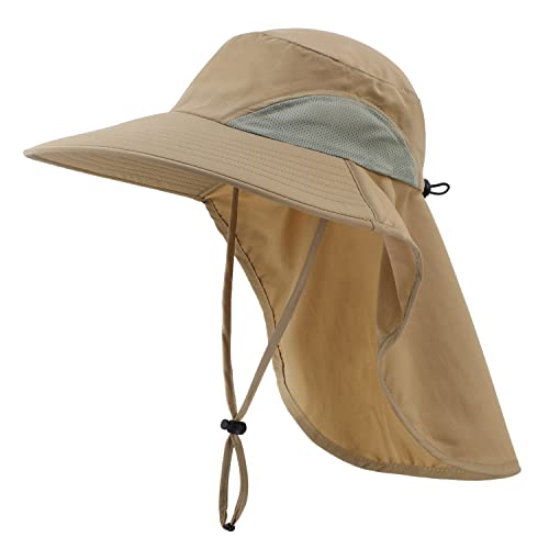 Home Prefer Outdoor UPF50+ Sun Hat Wide Brim Mesh Fishing Hat with Neck Flap - color: Khaki