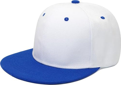 Snapback Hat Flat Bill Visor Hats Adjustable Hip Hop Baseball Cap for Women Men - color: White Blue