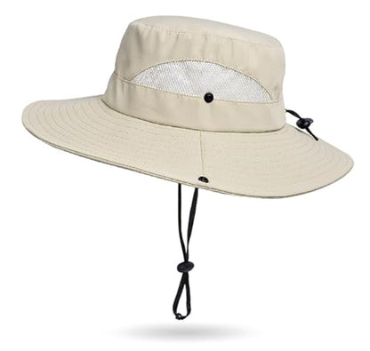Sun Hat for Women Summer UV Protection Beach Hat with Ponytail Hole - color: Dark-beige(no Ponytail Hole)