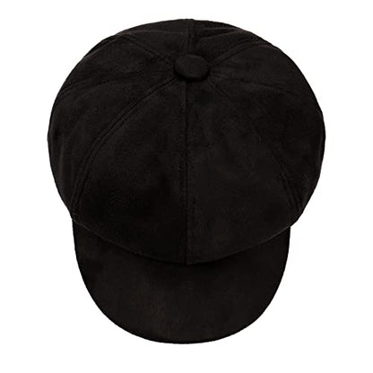 Newsboy Cabbie Baker boy hat Beret Cap for Women Pageboy Visor Paperboy Hat Sailor Fiddler Hat Adjustable - color: Black Tweed