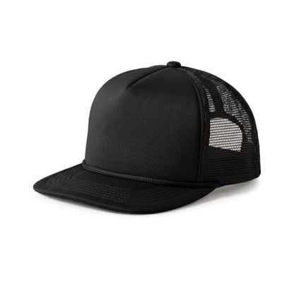 CHOK.LIDS Blank Foam Trucker Hat, Retro Mesh Rope Snapback Cap, Men Women - color: Flat Brim (Black)