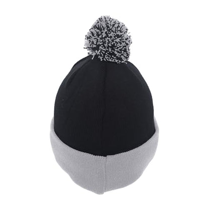 Pacific Headwear Unisex Adult Pacific Headwear Knit Fold Over Pom-pom Beanie - color: Black/Graphite/White, size: One Size
