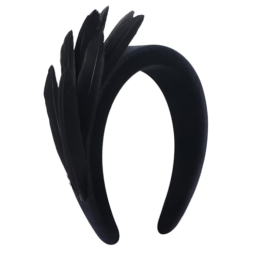 Zinniday Fashion Vintage Feather Headband - 1920s Headband Hat Cocktail Wedding Tea Party Headpiece for Women Girl - color: Black