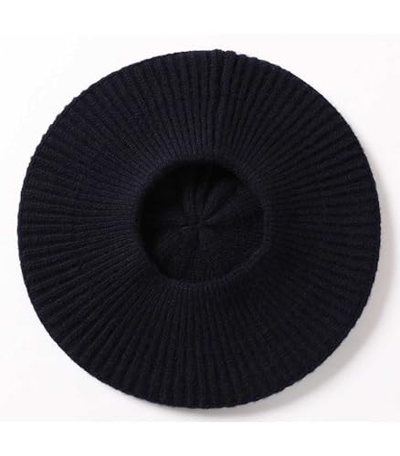 Cashmere Berets Hats Women Winter Warm Merino Wool Knitted Oversized Beige Beanie - color: Black