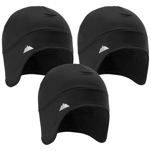 Tough Headwear Thermal Skull Cap - Moisture-Wicking Running Beanie - Snug Fit Ski Helmet Liner - Lightweight Cycling Cap - color: Black (3 Pieces)