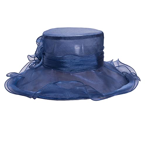 Lawliet Womens Dressy Wide Brim Church Wedding Occasion Sun Hat A613 - color: Navy Blue