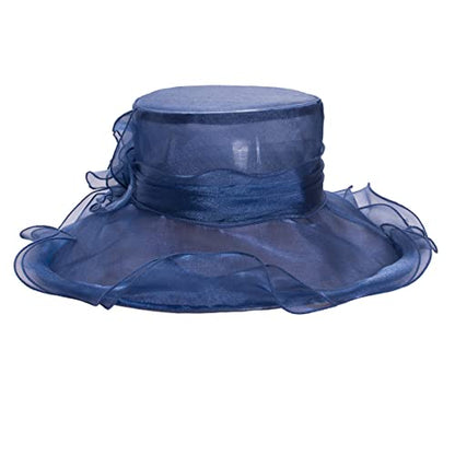 Lawliet Womens Dressy Wide Brim Church Wedding Occasion Sun Hat A613 - color: Navy Blue