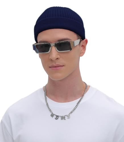 ROYBENS Thin Swag Wool Short Fisherman Beanie for Men Women Knit Winter Hat - color: 2pcs-black+navy Blue