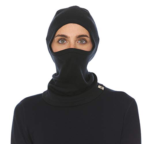 100% Merino Wool - Heavyweight Balaclava - Cold Weather Ski Face Mask - color: Black
