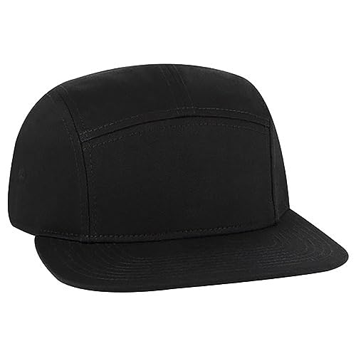 Ashen Fane 5 Panel Superior Cotton Twill Square Flat Visor Adjustable Camper Hat - color: Snapback-black