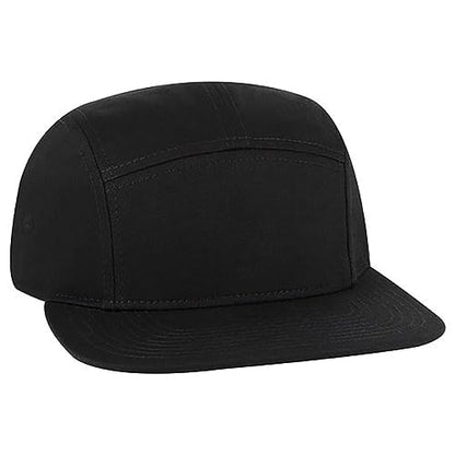 Ashen Fane 5 Panel Superior Cotton Twill Square Flat Visor Adjustable Camper Hat - color: Snapback-black