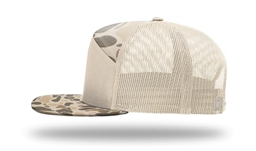 Richardson 168 168P Hat 7-Panel Trucker Cap Hi-Pro Snapback Cap Camo Hat Adjustable Baseball Hat Blank Hat Bulk Hats - color: Harvest Duck Camo/Sandstone