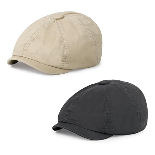 Newsboy Cap for Men Cotton 8 Panel Men's Flat Cap - color: Beige+darkgrey, size: One Size