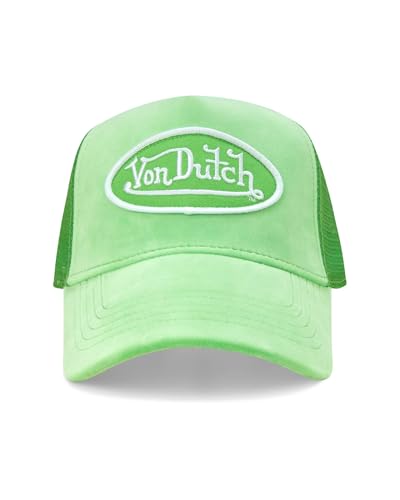 Von Dutch Unisex Velvet Trucker Hat, Curved Bill, Mesh Back, Snapback - color: Bright Green