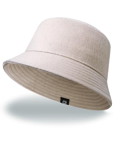GADIEMKENSD Winter Bucket Hat - Premium Wool, Packable, Plain Colors, Unisex Warm Hat - color: Khaki Gray 2.0, size: Medium