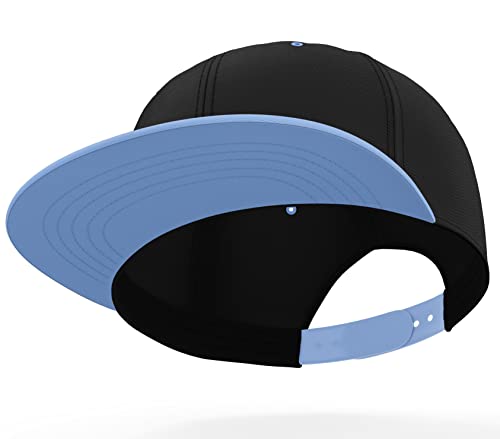 Daxton Classic Blank Snapback Flat Bill Visor Hat Cap One Size Adjustable Back - color: Black Sky