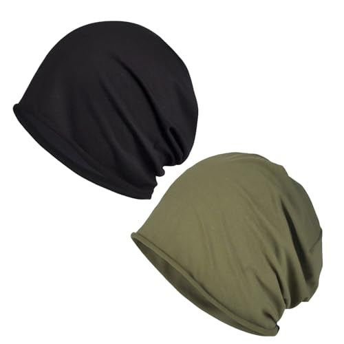 Summer Beanie for Men, 2PCS Lightweight Cotton Summer Hats for Women Men, Breathable Headwear for Outdoor Activities and Sensitive Scalp, Chemo Skull Cap Baggy Headwear Black