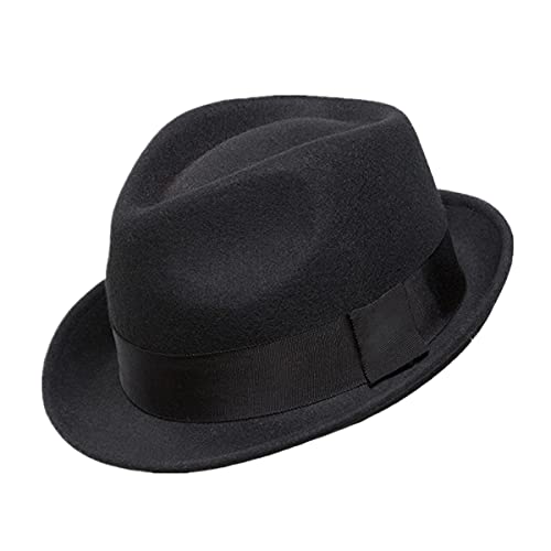 Home Prefer Men's Wool Felt Winter Hat Short Brim Fedora Hat - color: Black, size: 7 3/8