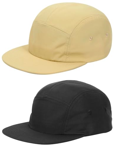COOLSOME 5 Panels Hat Basic Daily Wear Breathable Quick Dry Cap - color: Black+khaki/L Size
