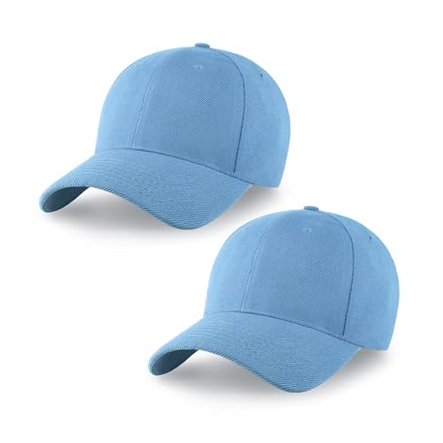2-Pack Classic Structured Baseball Cap Adjustable Snapback Ball Caps - color: Sky