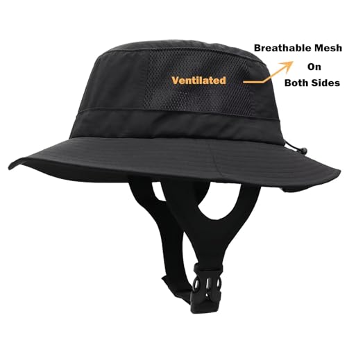 Mens Womens Surf Bucket Hat Waterproof UPF50+ Foldable Beach Sun Hats - color: Black
