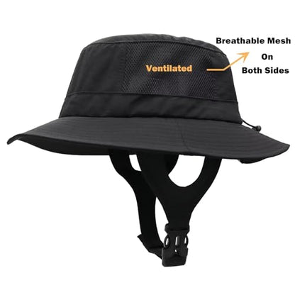 Mens Womens Surf Bucket Hat Waterproof UPF50+ Foldable Beach Sun Hats - color: Black