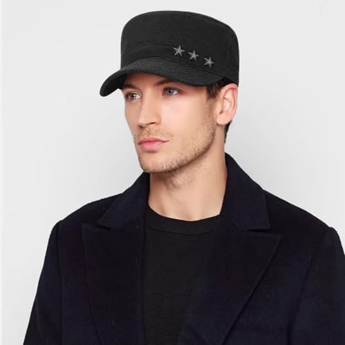 Cadet Hat Flat Top Hats Army Military Caps for Men Women - color: Black D