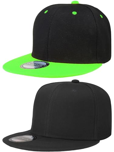 Falari Classic Snapback Hat, 2-Pack, Flat Bill, Adjustable Size, Hip Hop Style - color: Black & Black/Green