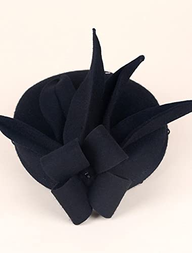 Wool Fascinator Pillbox Hat Winter British Wool Felt Hat for Women Wedding Church Hat Flower Fedoras - color: 2021 Black