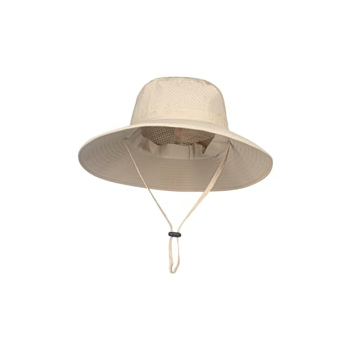 Rosoz Sun Hat for Men Women Boonie Bucket Hat Wide Brim Breathable Cooling Fishing Hats Safari Beach Garden UV Protection - color: 1 Pack Beige