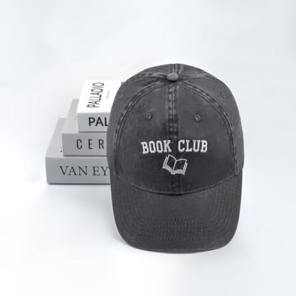Embroidered Book Lover Baseball Cap for Men Women, Funny Washed Cotton Classic Dad Hat, Reading Lover Gift Idea - color: Book Club, Black