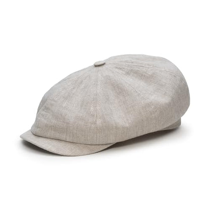 Sterkowski Model Rowdy | 100% Linen Newsboy Cap for Men and Women | Airy 8 Panel Paperboy Cap - color: Beige, size: 7 1/4