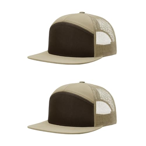 Richardson 168 Hi-Pro 7 Panel Adjustable Snapback Trucker Mesh Back Cap - color: Brown/Khaki