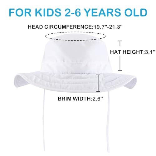 Connectyle Kids Sun Hat for Boys Girls Wide Brim Bucket Hat UPF 50+ Sun Protection Hat Breathable Summer Beach Hat - color: White