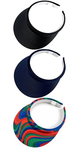 3 Pack Sports Sun Visor Hat Women Men Adjustable Clip On Visors Outdoor Golf Beach Cap - color: Multicolor1, Navy, Black