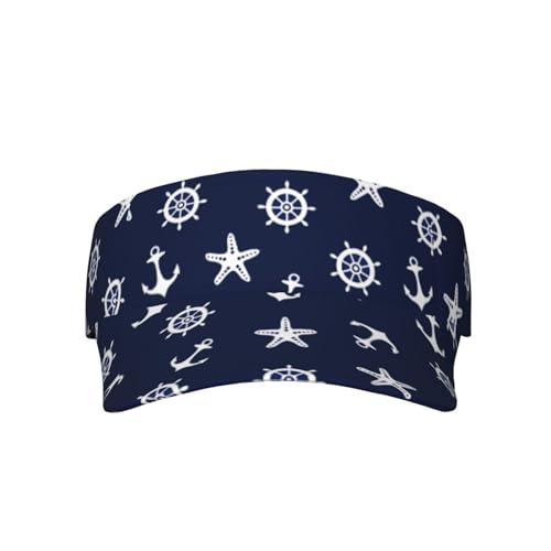 Nautical Anchor Visor Caps for Women Men Summer Sun Visor Hat with Sweatband for Running Outdoor Beach - color: Nautical Anchor-a1125