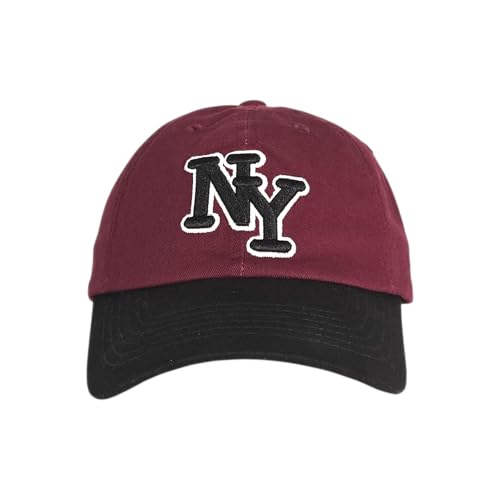 NY 3D Embroidered Dad Hat - New York Baseball Cap - color: Burgundy-black
