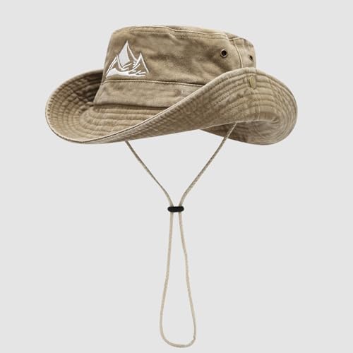 Sun Bucket Hat for Men Women Fishing Beach Safari Trendy Cotton Cowboy Cap for Golf Hiking Hunting Outdoor Boonie - color: Mountain Khaki