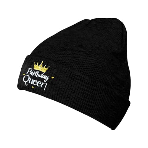 Black Beanie Hat for Men Women Embroidered Knit Winter Beanies Cap - color: Birthday