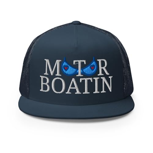 NX Motor Boatin Embroidered Flat Bill Trucker Hat High Crown Snapback Cap - color: Navy