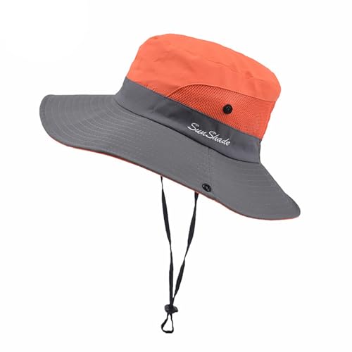 Outdoors Tribe Foldable Sun Hat for Women, Beach Foldable Mesh Fishing Cap, Wide Brim Ponytail Sun Hat - color: Orange