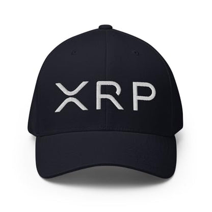 FX XRP Crypto Fitted Hat Embroidered Curved Bill Mid Crown Closed-Back Structured Twill Cap - color: Dark Navy, size: Small-Medium