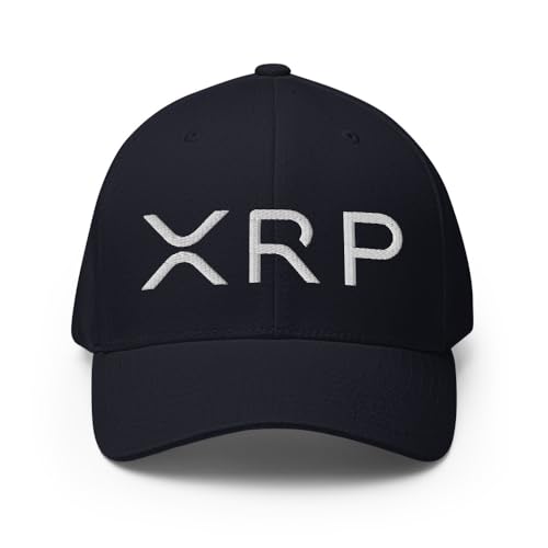 FX XRP Crypto Fitted Hat Embroidered Curved Bill Mid Crown Closed-Back Structured Twill Cap - color: Dark Navy, size: Small-Medium